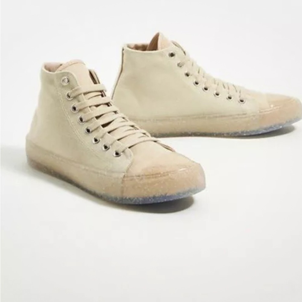 ANTHROPOLOGIE RECYKERS SOHO HIGH-TOP SNEAKERS Size 7.5-8 White Lace Up